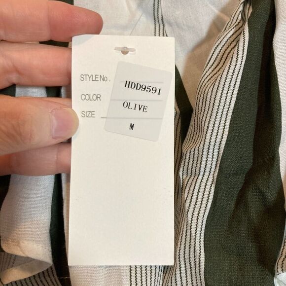 Hot & Delicious Dress Womens Medium Green Striped Ruffle Balloon Sleeve Boho - Picture 5 of 13